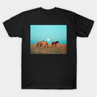 Horses Full Moon Western Landscape T-Shirt